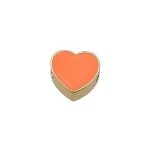 copper Heart beads with orange enamel, gold plated, approx 10mm [FN27641]
