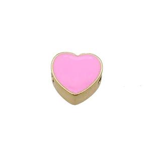 copper Heart beads with pink enamel, gold plated, approx 10mm [FN27642]