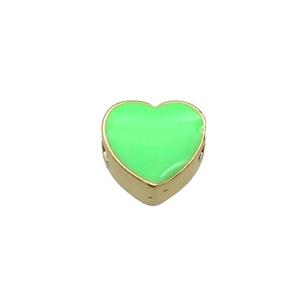 copper Heart beads with green enamel, gold plated, approx 10mm [FN27643]