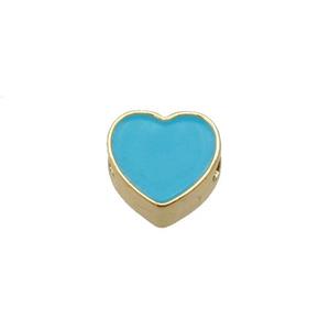 copper Heart beads with teal enamel, gold plated, approx 10mm [FN27644]