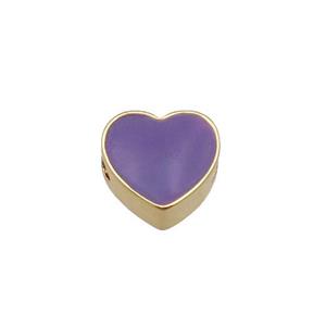copper Heart beads with purple enamel, gold plated, approx 10mm [FN27646]