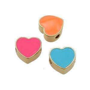copper Heart beads with enamel, gold plated, mixed, approx 10mm [FN27648]