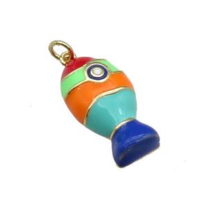 copper Fish pendant with multicolor enamel, gold plated, approx 12-22mm [FN27658]