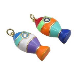 copper Fish pendant with multicolor enamel, gold plated, mixed, approx 12-22mm [FN27659]