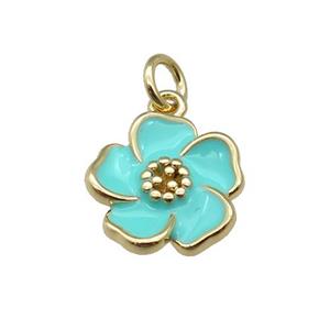 copper Flower pendant with teal enamel, gold plated, approx 13mm [FN27667]