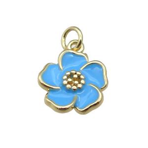 copper Flower pendant with blue enamel, gold plated, approx 13mm [FN27668]
