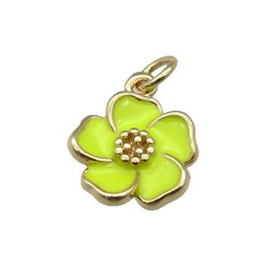 copper Flower pendant with yellow enamel, gold plated, approx 13mm [FN27670]