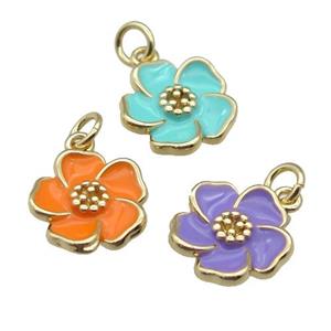 copper Flower pendant with enamel, gold plated, mixed, approx 13mm [FN27671]