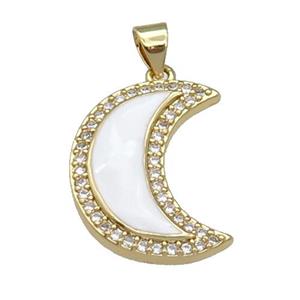 copper Moon pendant paved zircon with white enamel, gold plated, approx 18-21mm [FN27690]