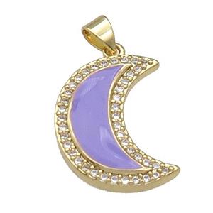 copper Moon pendant paved zircon with lavender enamel, gold plated, approx 18-21mm [FN27693]