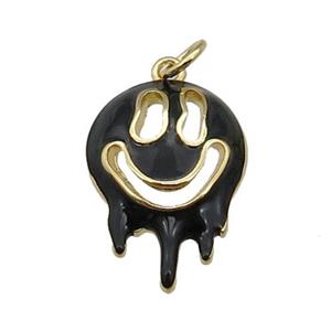 Halloween Ghost charm, copper pendant with black enamel, gold plated, approx 14-20mm [FN27705]