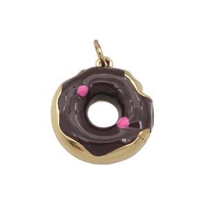 copper Donut charm pendant with black enamel, gold plated, approx 18mm dia [FN27711]