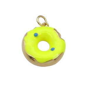 copper Donut charm pendant with yellow enamel, gold plated, approx 18mm dia [FN27712]