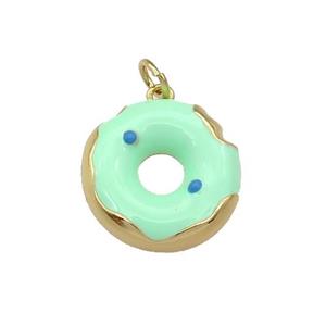 copper Donut charm pendant with green enamel, gold plated, approx 18mm dia [FN27713]