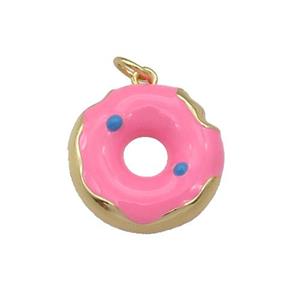 copper Donut charm pendant with pink enamel, gold plated, approx 18mm dia [FN27714]