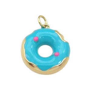 copper Donut charm pendant with teal enamel, gold plated, approx 18mm dia [FN27715]