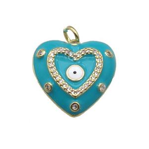 copper Heart pendant with teal enamel, evil eye, gold plated, approx 19.5mm [FN27718]