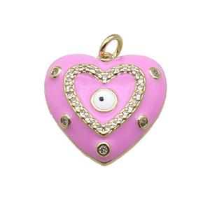 copper Heart pendant with pink enamel, evil eye, gold plated, approx 19.5mm [FN27720]