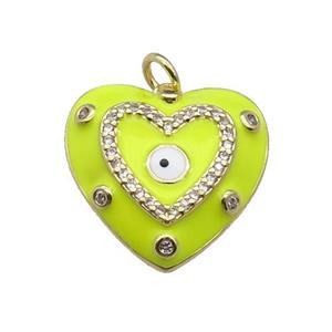 copper Heart pendant with yellow enamel, evil eye, gold plated, approx 19.5mm [FN27721]