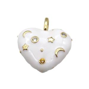 copper Heart pendant with white enamel, moon star, gold plated, approx 21mm [FN27723]