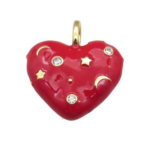 copper Heart pendant with red enamel, moon star, gold plated, approx 21mm [FN27724]