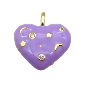 copper Heart pendant with lavender enamel, moon star, gold plated, approx 21mm [FN27725]