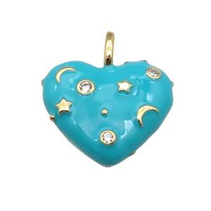 copper Heart pendant with teal enamel, moon star, gold plated, approx 21mm [FN27728]