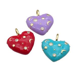 copper Heart pendant with enamel, moon star, gold plated, mixed, approx 21mm [FN27730]