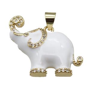 copper Elephant charm pendant with white enamel, gold plated, approx 20-24mm [FN27731]
