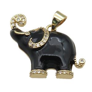 copper Elephant charm pendant with black enamel, gold plated, approx 20-24mm [FN27732]