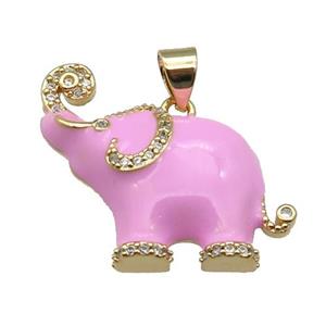 copper Elephant charm pendant with pink enamel, gold plated, approx 20-24mm [FN27734]