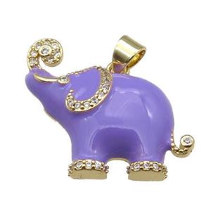 copper Elephant charm pendant with lavender enamel, gold plated, approx 20-24mm [FN27735]