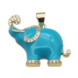 copper Elephant charm pendant with teal enamel, gold plated, approx 20-24mm [FN27736]