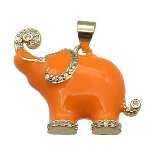 copper Elephant charm pendant with orange enamel, gold plated, approx 20-24mm [FN27737]
