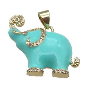 copper Elephant charm pendant with green enamel, gold plated, approx 20-24mm [FN27739]