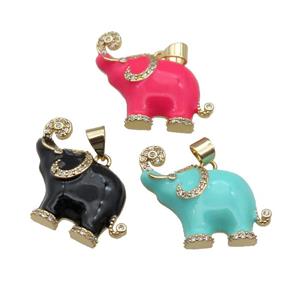 copper Elephant charm pendant paved zircon with enamel, gold plated, mixed, approx 20-24mm [FN27740]