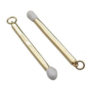 copper Matches charm pendant with white enamel, gold plated, approx 3-40mm [FN27761]