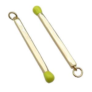 copper Matches charm pendant with yellow enamel, gold plated, approx 3-40mm [FN27763]