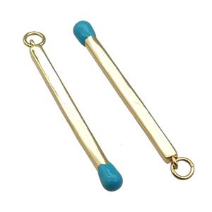 copper Matches charm pendant with blue enamel, gold plated, approx 3-40mm [FN27766]