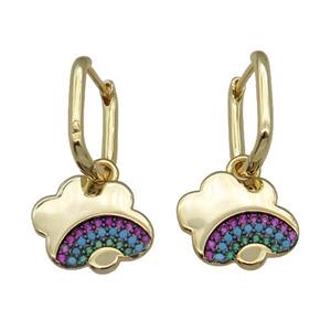 copper Latchback Earring, cloud rainbow paved zircon, gold plated, approx 12.5-16mm, 12-15mm [FN27777]