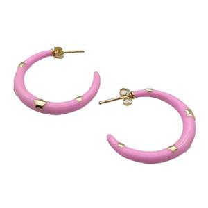 copper Stud Earring with pink enamel, gold plated, approx 30mm [FN27791]