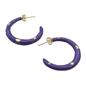 copper Stud Earring with purple enamel, gold plated, approx 30mm [FN27792]
