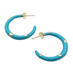 copper Stud Earring with teal enamel, gold plated, approx 30mm [FN27793]