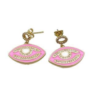 copper Stud Earring with pink enamel Eye, gold plated, approx 15-23mm [FN27796]