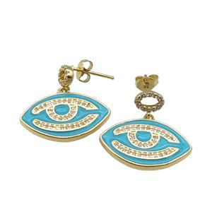 copper Stud Earring with teal enamel Eye, gold plated, approx 15-23mm [FN27798]