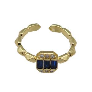 copper Ring paved darkblue zircon, gold plated, approx 7-8mm, 18mm dia [FN27801]
