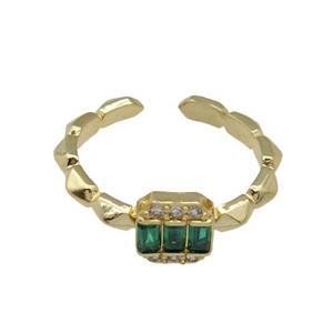 copper Ring paved green zircon, gold plated, approx 7-8mm, 18mm dia [FN27802]