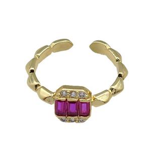 copper Ring paved hotpink zircon, gold plated, approx 7-8mm, 18mm dia [FN27803]