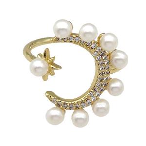 copper Ring paved zircon, pearlized plastic, gold plated, approx 20-23mm, 18mm dia [FN27805]