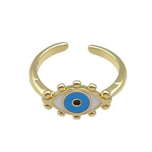 copper Ring with white enamel Evil Eye, gold plated, approx 9-14mm, 18mm dia [FN27812]